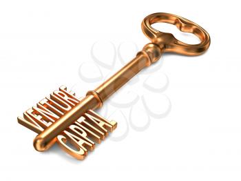 Venture Capital - Golden Key on White Background.