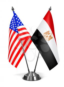 USA and Egypt - Miniature Flags Isolated on White Background.