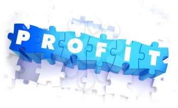 Profit - Word in Blue Color on Volume  Puzzle. 3D Illustration.