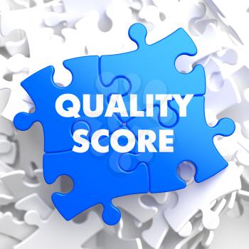 Quality Score on Blue Puzzle on White Background.