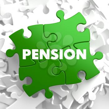 Pension on Green Puzzle on White Background.