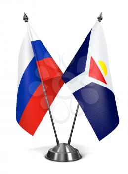 Russia and Saint-Martin of Miniature Flags Isolated on White Background.