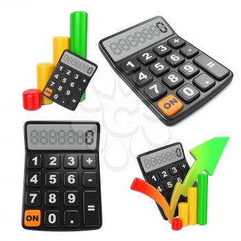 Business Concept with Calculator and Finance Diagram. Isolated on White.