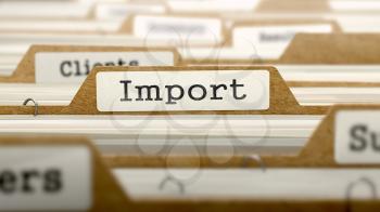 Import Concept. Word on Folder Register of Card Index. Selective Focus.