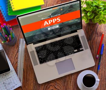 Apps on Laptop Screen. Office Working Concept.
