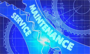 Maintenance Service on the Mechanism of Cogwheels. Technical Blueprint illustration with Glow Effect. 3D Render.