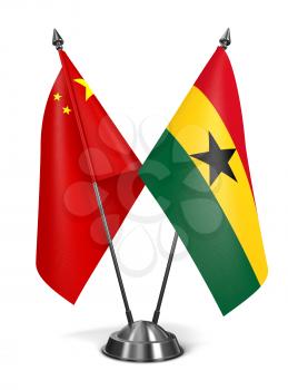 China and Ghana - Miniature Flags Isolated on White Background.