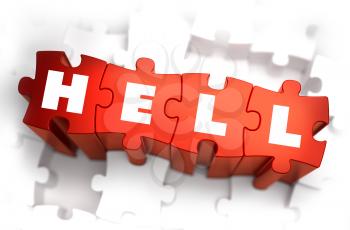 Hell - Text on Red Puzzles with White Background. 3D Render. 