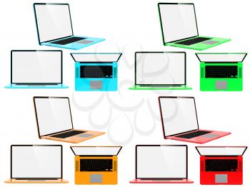 Set of Blue Modern Laptops. Isolated on White.