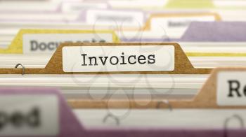 Invoices Concept. Colored Document Folders Sorted for Catalog. Closeup View. Selective Focus.