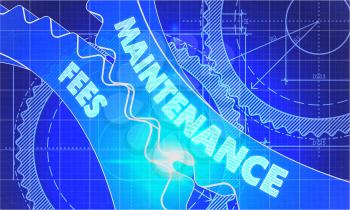 Maintenance Fees on the Mechanism of Cogwheels. Technical Blueprint illustration with Glow Effect. 3D Render.