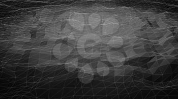 Black abstract polygonal background with wireframe lines. Computer generated 3d still.