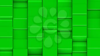 Grid of green cubes in a randomized pattern. Medium shot. 3D computer generated background image.