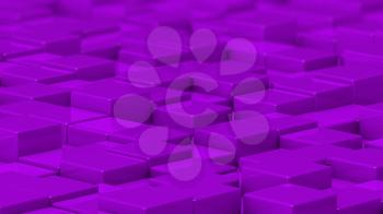 Grid of purple cubes in a randomized pattern. Medium shot. 3D computer generated background image.