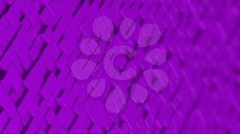 Grid of purple cubes in a randomized pattern. Wide shot. 3D computer generated background image.