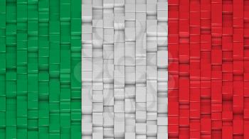 Italian flag made of cubes in a random pattern. 3D computer generated image.