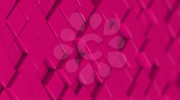 Grid of pink cubes in a randomized pattern. Medium shot. 3D computer generated background image.