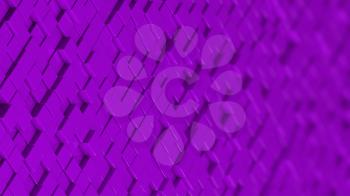 Grid of purple cubes in a randomized pattern. Wide shot. 3D computer generated background image.