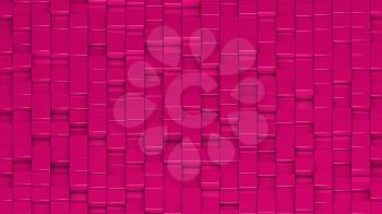 Grid of pink cubes in a randomized pattern. Wide shot. 3D computer generated background image.