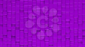 Grid of purple cubes in a randomized pattern. Wide shot. 3D computer generated background image.