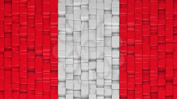 Peruvian civil flag (without coat of arms) made of cubes in a random pattern. 3D computer generated image.