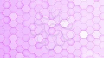 Purple hexagonal grid in a random pattern. 3D computer generated image.