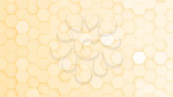 Yellow hexagonal grid in a random pattern. 3D computer generated image.