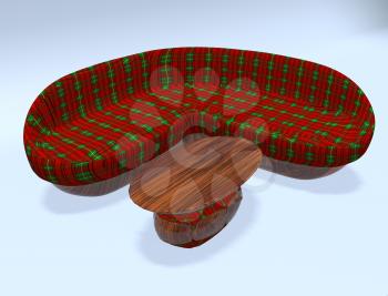 tartan divan 3d illustration with table