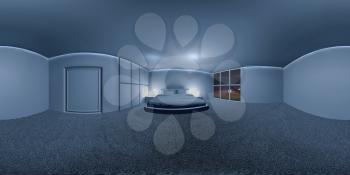 white bedroom at night. HDRI map 3d illustration