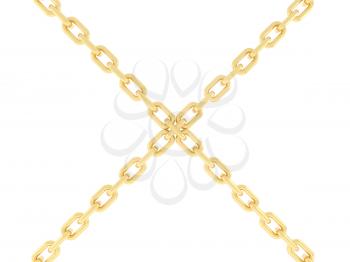 Two gold chains are connected together. 3d rendering.