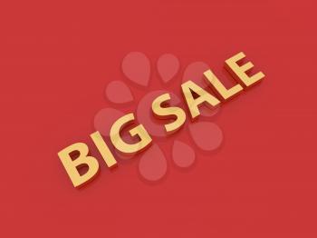 Big sale inscription on a red background. 3d render illustration.