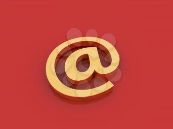 Email of gold on a red background. 3d render illustration.