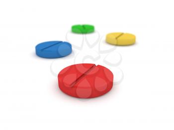 Colored medicinal pills on a white background. 3d render illustration.