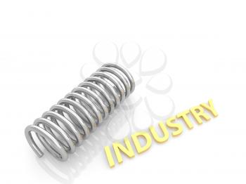 Inscription metal spring - industry on a white background. Render illustration.