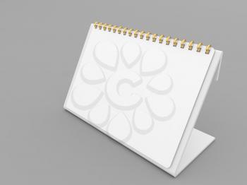 White spiral calendar mockup on gray background. 3d render illustration.