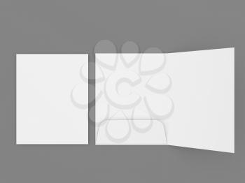 Mockup of a folder with a pocket for A4 sheets of paper on a gray background. 3d render illustration.