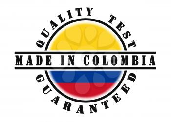 Quality test guaranteed stamp with a national flag inside, Colombia