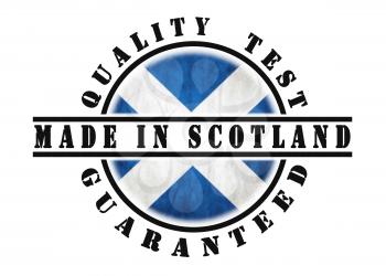 Quality test guaranteed stamp with a national flag inside, Scotland