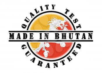 Quality test guaranteed stamp with a national flag inside, Bhutan