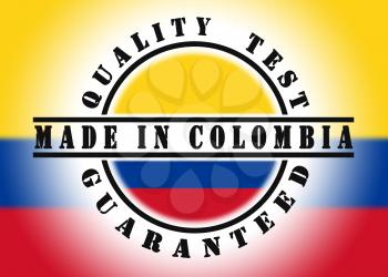 Quality test guaranteed stamp with a national flag inside, Colombia