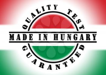 Quality test guaranteed stamp with a national flag inside, Hungary