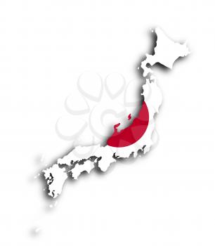 Japan map with the flag inside, isolated