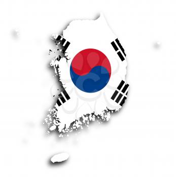 Map of South Korea with flag inside, isolated