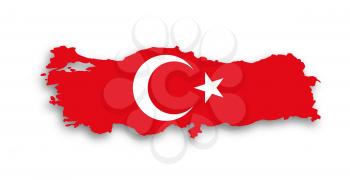 Turkey map with the flag inside, isolated