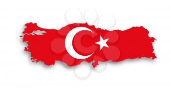 Turkey map with the flag inside, isolated