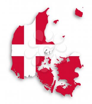 Map of Denmark filled with flag of the state, isolated