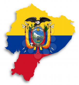 Map of Ecuador filled with flag, isolated