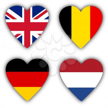 Flags in the shape of a heart, 4 different countries