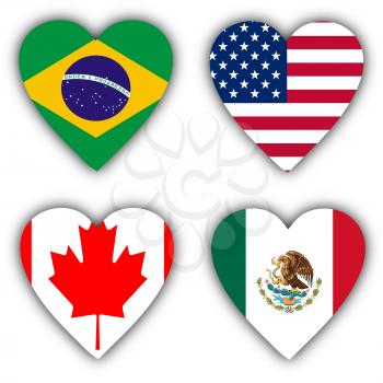 Flags in the shape of a heart, 4 different countries