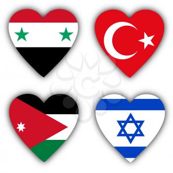 Flags in the shape of a heart, 4 different countries